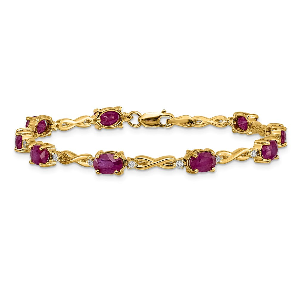 14k Complete Diamond and Oval Ruby Infinity 7 inch Bracelet