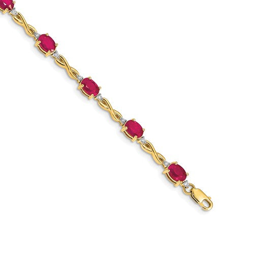14k Complete Diamond and Oval Ruby Infinity 7 inch Bracelet