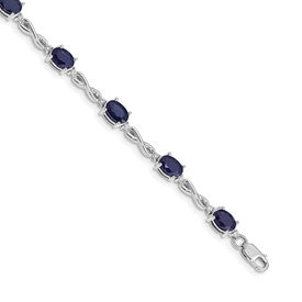 14k White Gold Complete Diamond and Oval Sapphire Infinity 7 inch Bracelet