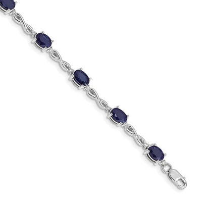 14k White Gold Complete Diamond and Oval Sapphire Infinity 7 inch Bracelet