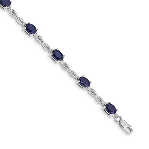 14k White Gold Complete Diamond and Oval Sapphire Infinity 7 inch Bracelet