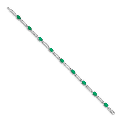 14k White Gold Complete Diamond and Oval Emerald Paperclip Link 7.25 inch Bracelet - View 2