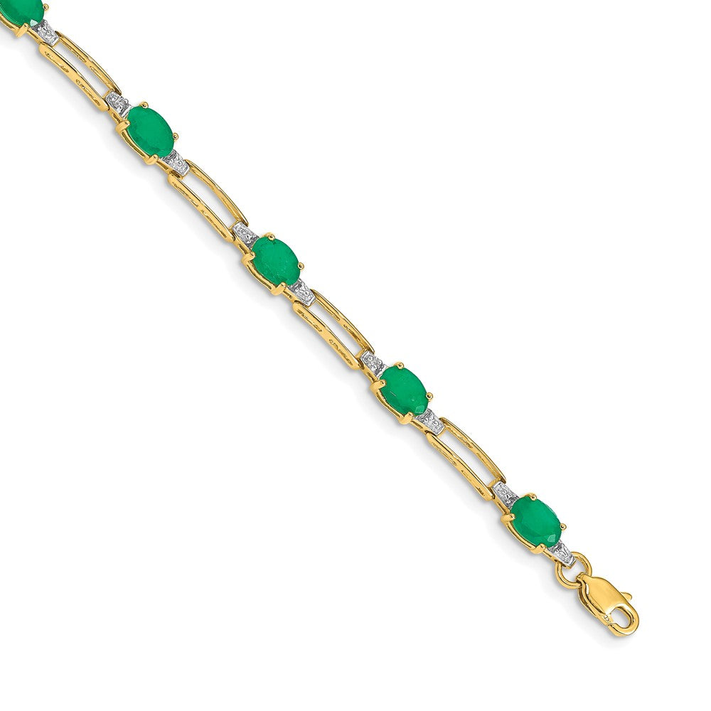 14k Complete Diamond and Oval Emerald Paperclip Link 7.25 inch Bracelet - View 1