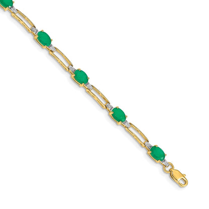 14k Complete Diamond and Oval Emerald Paperclip Link 7.25 inch Bracelet - View 1