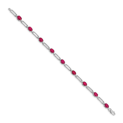 14k White Gold Complete Diamond and Oval Ruby Paperclip Link 7.25 inch Bracelet - View 2