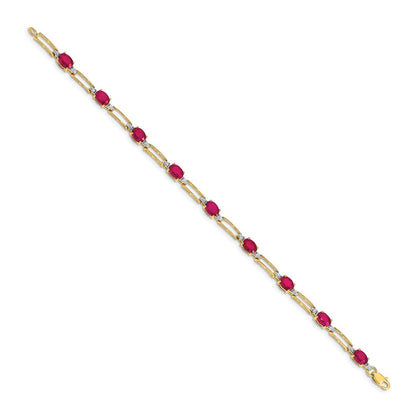14k Complete Diamond and Oval Ruby Paperclip Link 7.25 inch Bracelet - View 2