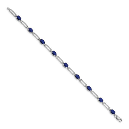 14k White Gold Complete Diamond and Oval Sapphire Paperclip Link 7.25 inch Bracelet - View 2