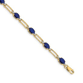 14k Complete Diamond and Oval Sapphire Paperclip Link 7.25 inch Bracelet