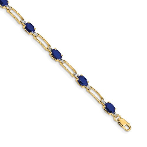 14k Complete Diamond and Oval Sapphire Paperclip Link 7.25 inch Bracelet