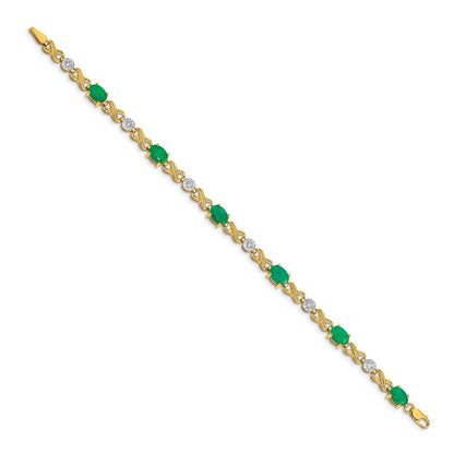 14k Complete Diamond and Oval Emerald Infinity Link 7.25 inch Bracelet