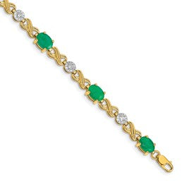 14k Complete Diamond and Oval Emerald Infinity Link 7.25 inch Bracelet