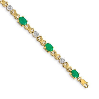 14k Complete Diamond and Oval Emerald Infinity Link 7.25 inch Bracelet