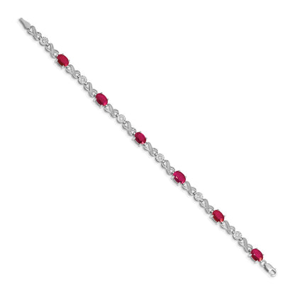 14k White Gold Complete Diamond and Oval Ruby Infinity Link 7.25 inch Bracelet
