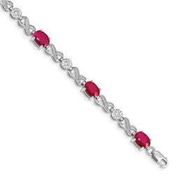 14k White Gold Complete Diamond and Oval Ruby Infinity Link 7.25 inch Bracelet
