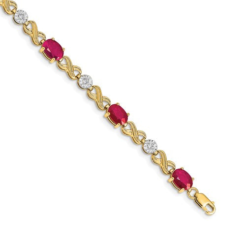 14k Complete Diamond and Oval Ruby Infinity Link 7.25 inch Bracelet