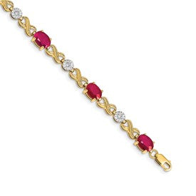 14k Complete Diamond and Oval Ruby Infinity Link 7.25 inch Bracelet