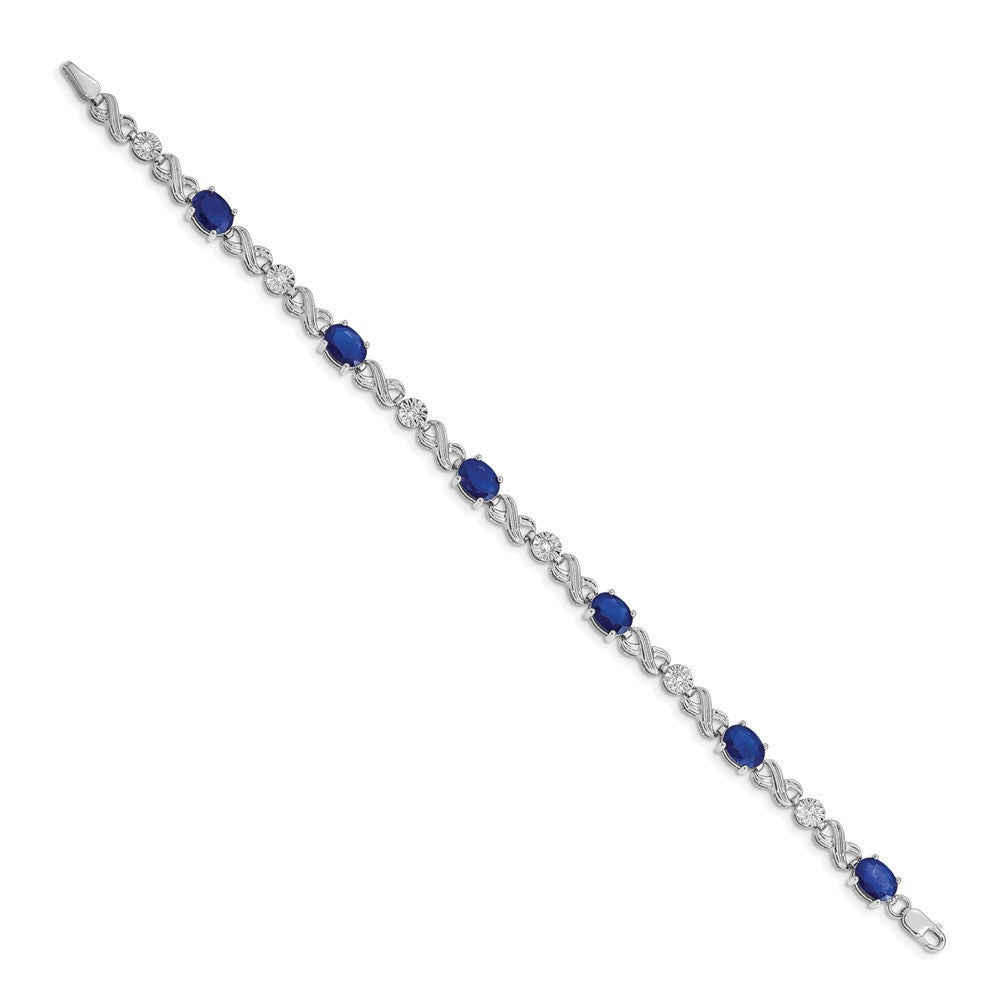 14k White Gold Complete Diamond and Oval Sapphire Infinity Link 7.25 inch Bracelet - View 2