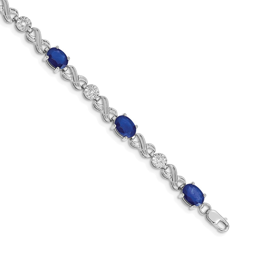 14k White Gold Complete Diamond and Oval Sapphire Infinity Link 7.25 inch Bracelet - View 1