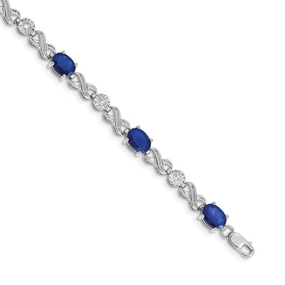 14k White Gold Complete Diamond and Oval Sapphire Infinity Link 7.25 inch Bracelet - View 1
