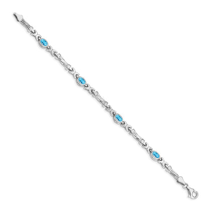 14k White Gold Complete Oval Swiss Blue Topaz Fancy Link 7 inch Bracelet - View 2