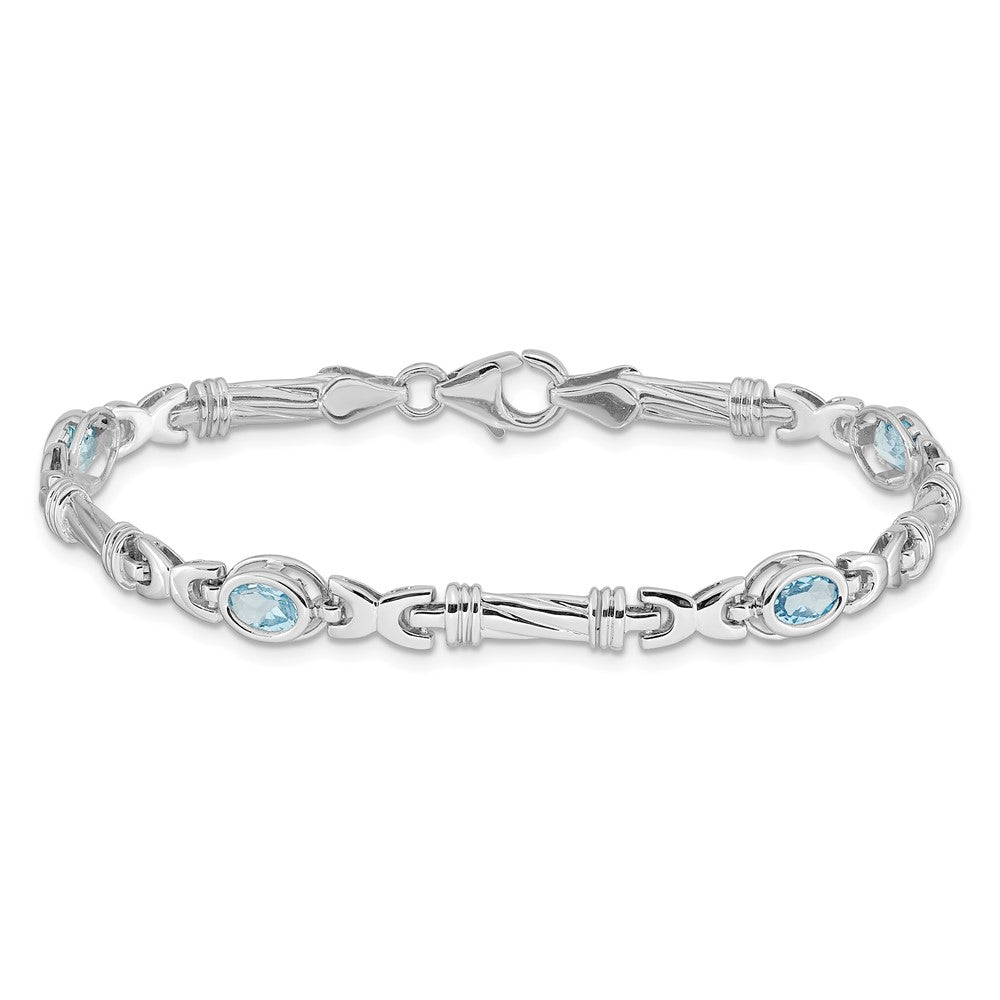 14k White Gold Complete Oval Swiss Blue Topaz Fancy Link 7 inch Bracelet - View 3
