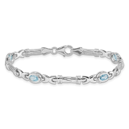 14k White Gold Complete Oval Swiss Blue Topaz Fancy Link 7 inch Bracelet - View 3