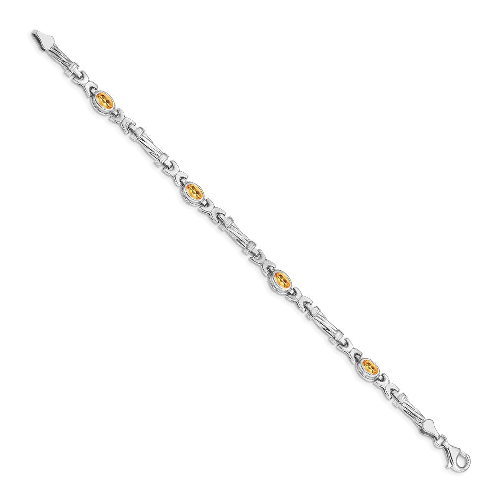 14k White Gold Complete Oval Citrine Fancy Link 7 inch Bracelet