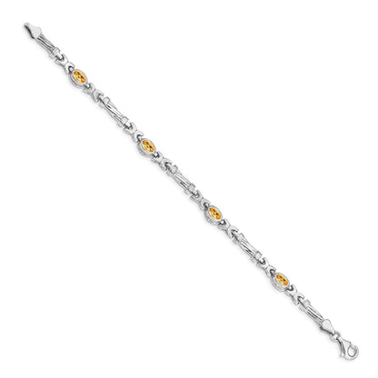 14k White Gold Complete Oval Citrine Fancy Link 7 inch Bracelet