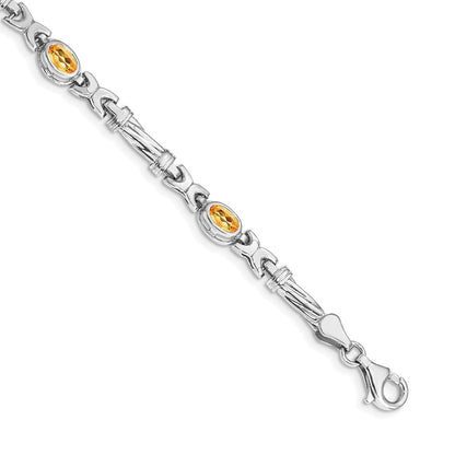 14k White Gold Complete Oval Citrine Fancy Link 7 inch Bracelet