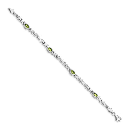 14k White Gold Complete Oval Peridot Fancy Link 7 inch Bracelet