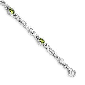 14k White Gold Complete Oval Peridot Fancy Link 7 inch Bracelet