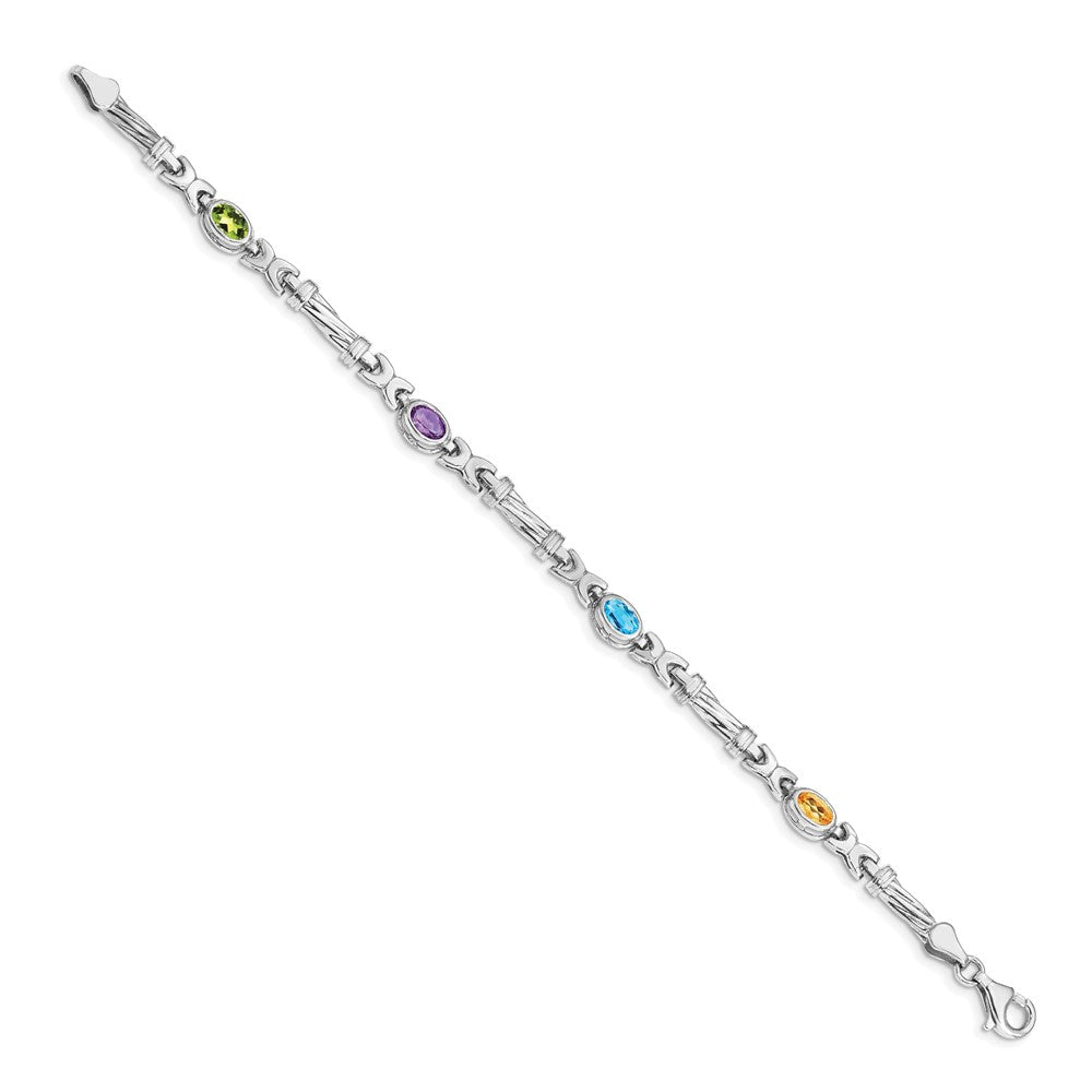 14k White Gold Complete Oval Peridot/Amethyst/Aquamarine/Citrine Fancy Link 7 inch Rainbow Bracelet