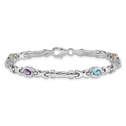 14k White Gold Complete Oval Peridot/Amethyst/Aquamarine/Citrine Fancy Link 7 inch Rainbow Bracelet