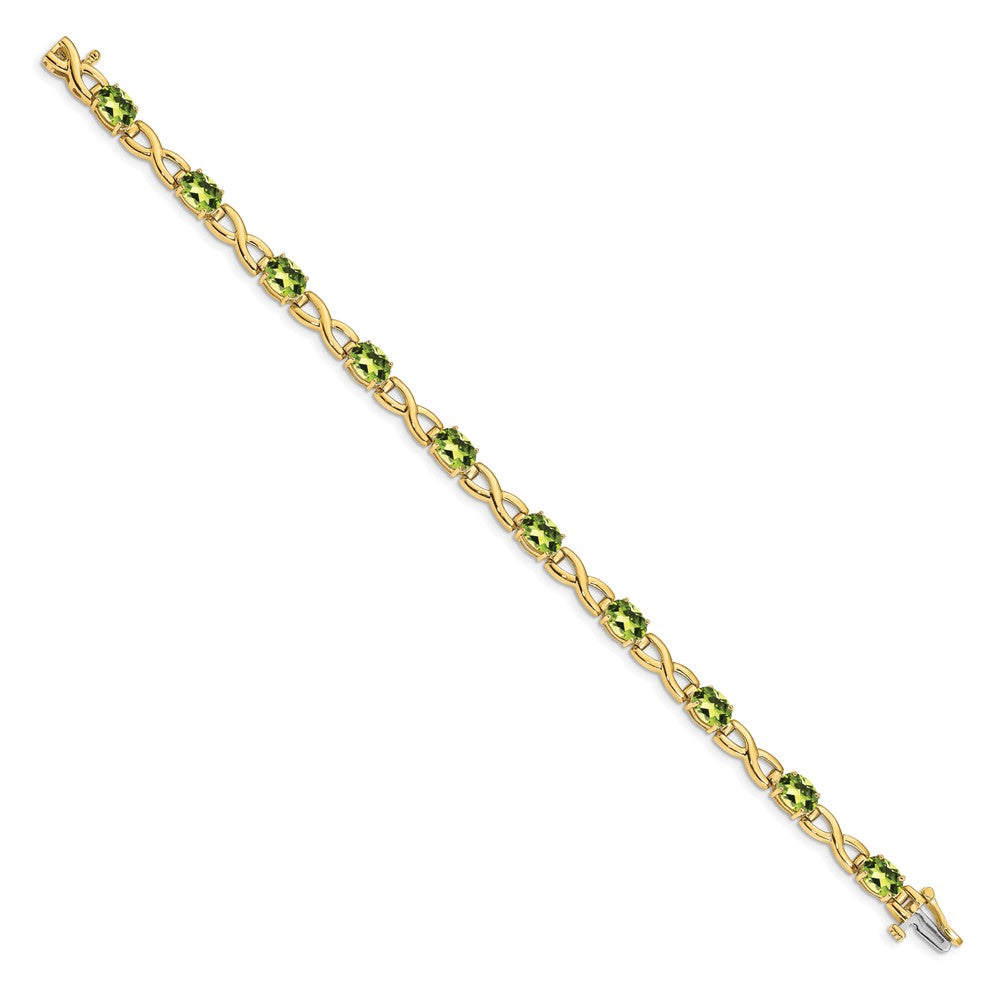 14k Complete 7x5mm Oval Peridot Infinity Link 7 inch Bracelet - View 2