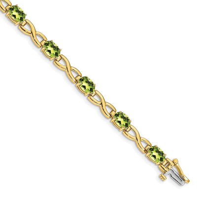 14k Complete 7x5mm Oval Peridot Infinity Link 7 inch Bracelet - View 1