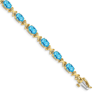 14k Complete 7x5mm Oval Swiss Blue Topaz X-design 7 inch Bracelet - View 1
