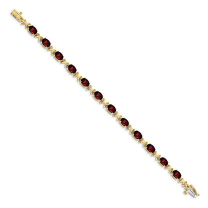 14k Complete 7x5mm Oval Garnet X-design 7 inch Bracelet - View 2