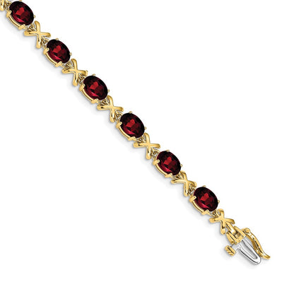 14k Complete 7x5mm Oval Garnet X-design 7 inch Bracelet - View 1