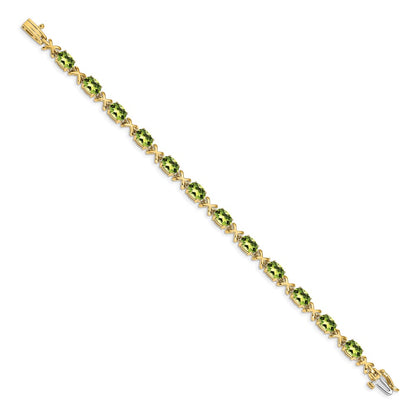 14k Complete 7x5mm Oval Peridot X-design 7 inch Bracelet - View 2