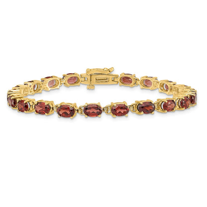 14k Complete 6x4mm Oval Garnet 7 inch Bracelet - View 3