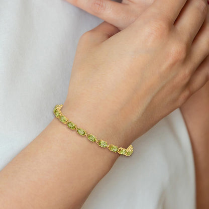 14k Complete 6x4mm Oval Peridot 7 inch Bracelet - View 4