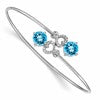 14k White Gold Complete Round Blue Topaz and 1/8 carat Diamond Hearts Flexible Bangle Bracelet