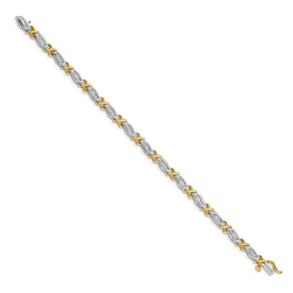 14k Two-tone Complete 1 carat Baguette Diamond X-design 7 inch Bracelet - View 2