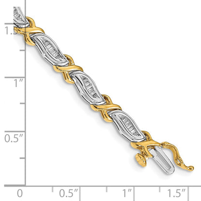 14k Two-tone Complete 1 carat Baguette Diamond X-design 7 inch Bracelet - View 3