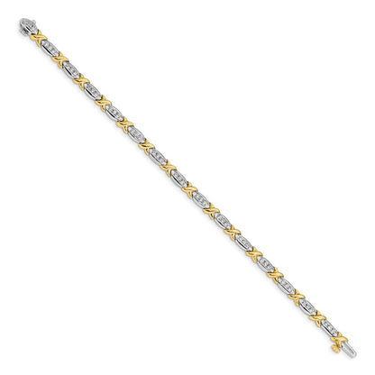14k Two-tone Polished Complete 1 carat Diamond X-design 6.5in Bracelet - View 2