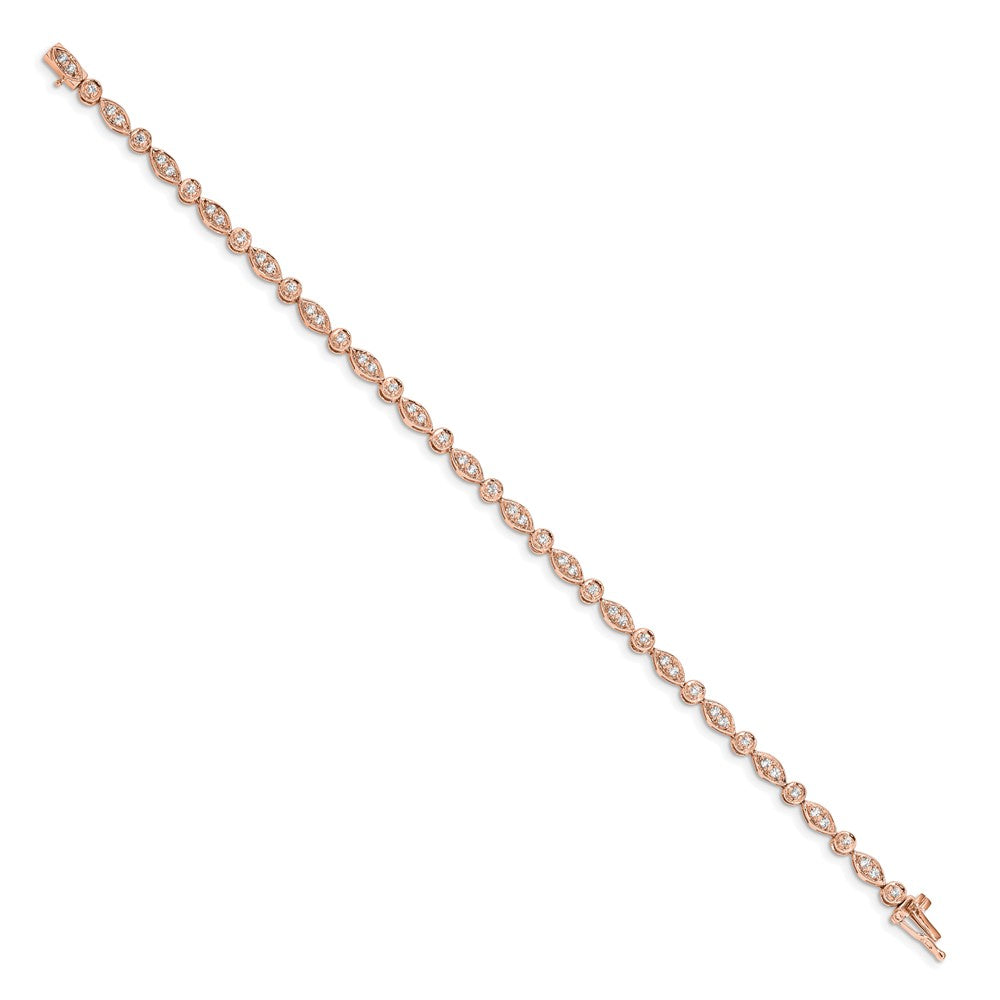 14k Rose Gold Complete 3/4 carat Diamond Round and Oval Link 7 inch Bracelet
