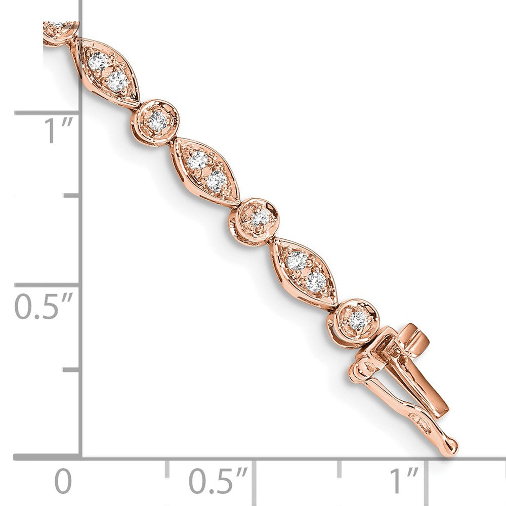 14k Rose Gold Complete 3/4 carat Diamond Round and Oval Link 7 inch Bracelet