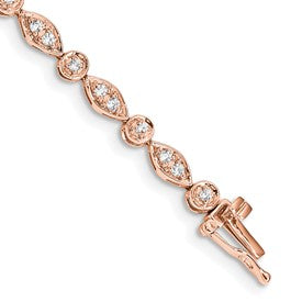 14k Rose Gold Complete 3/4 carat Diamond Round and Oval Link 7 inch Bracelet