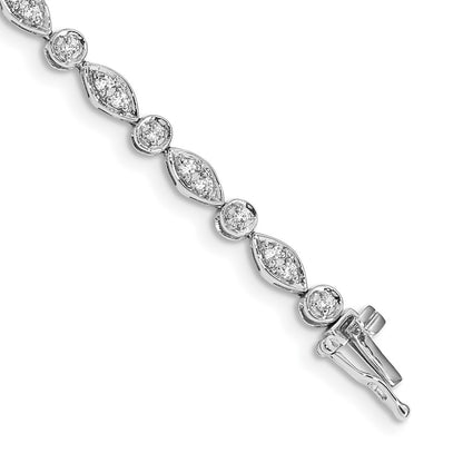 14k White Gold Complete 3/4 carat Diamond Round and Oval Link 7 inch Bracelet - View 1