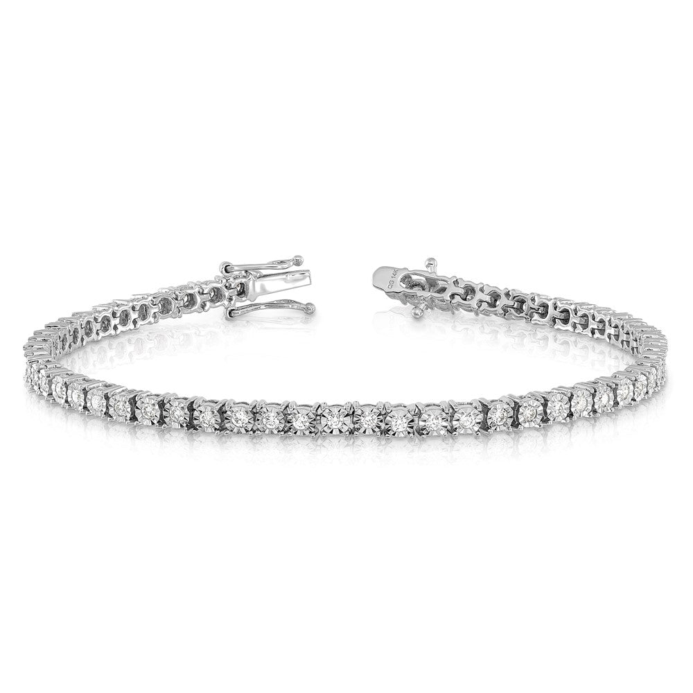 14k White Gold Complete 1 carat Diamond Illusion Setting 7 inch Tennis Bracelet - View 3
